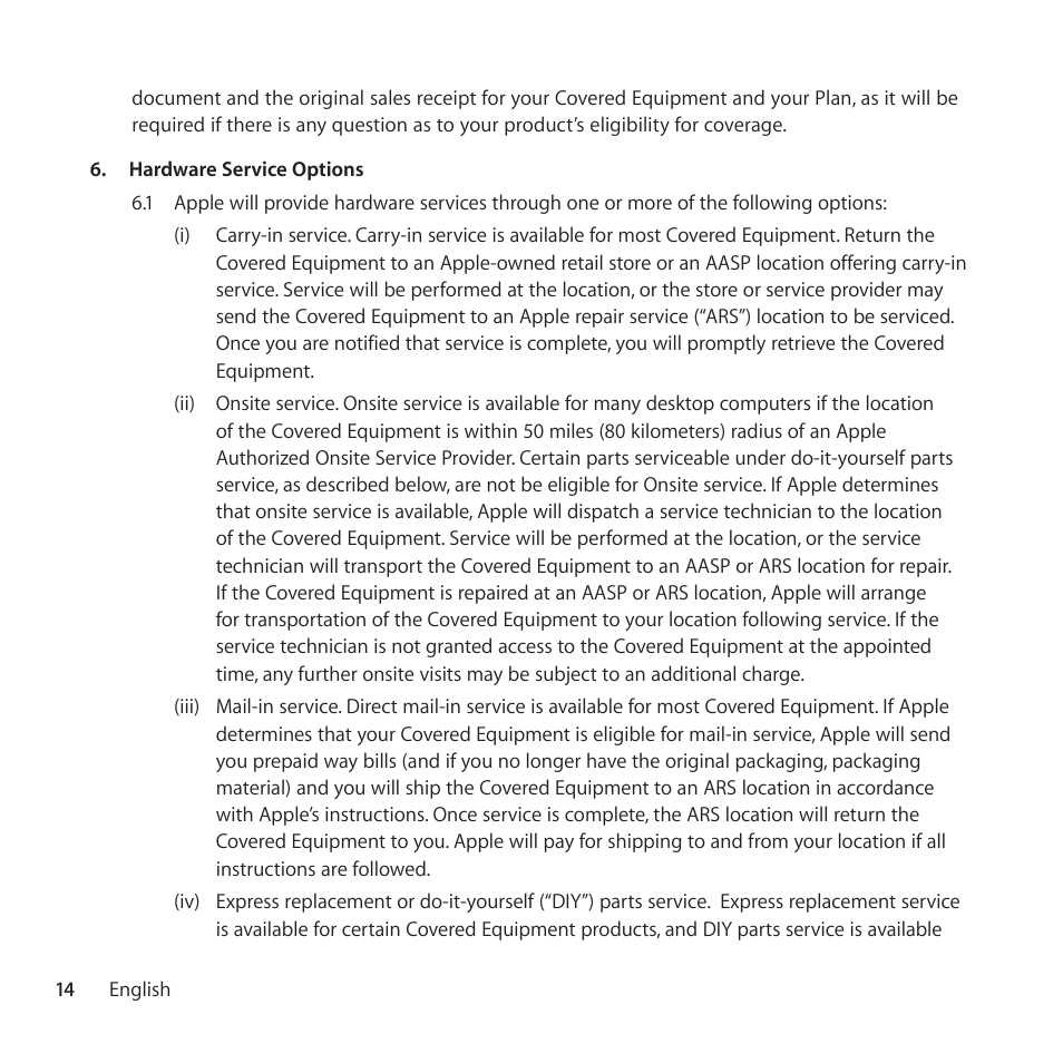 Apple AppleCare Protection Plan for iPod User Manual | Page 14 / 112