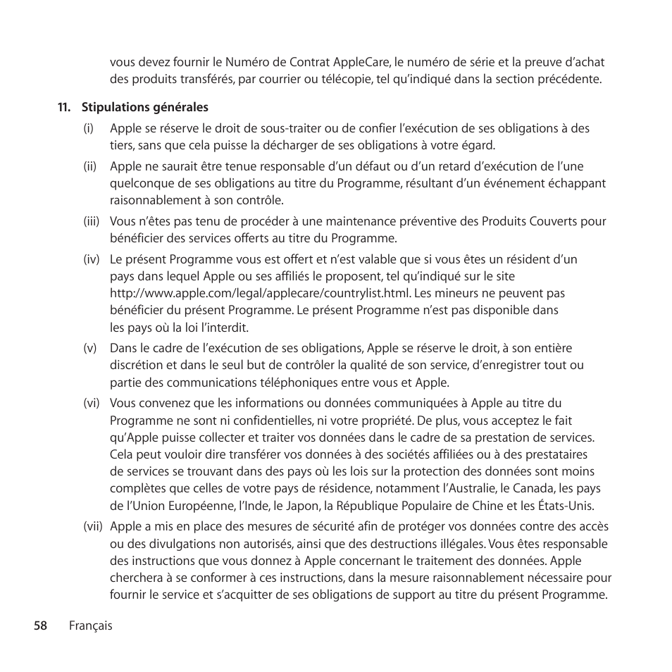 Apple AppleCare Protection Plan for iPod User Manual | Page 58 / 112