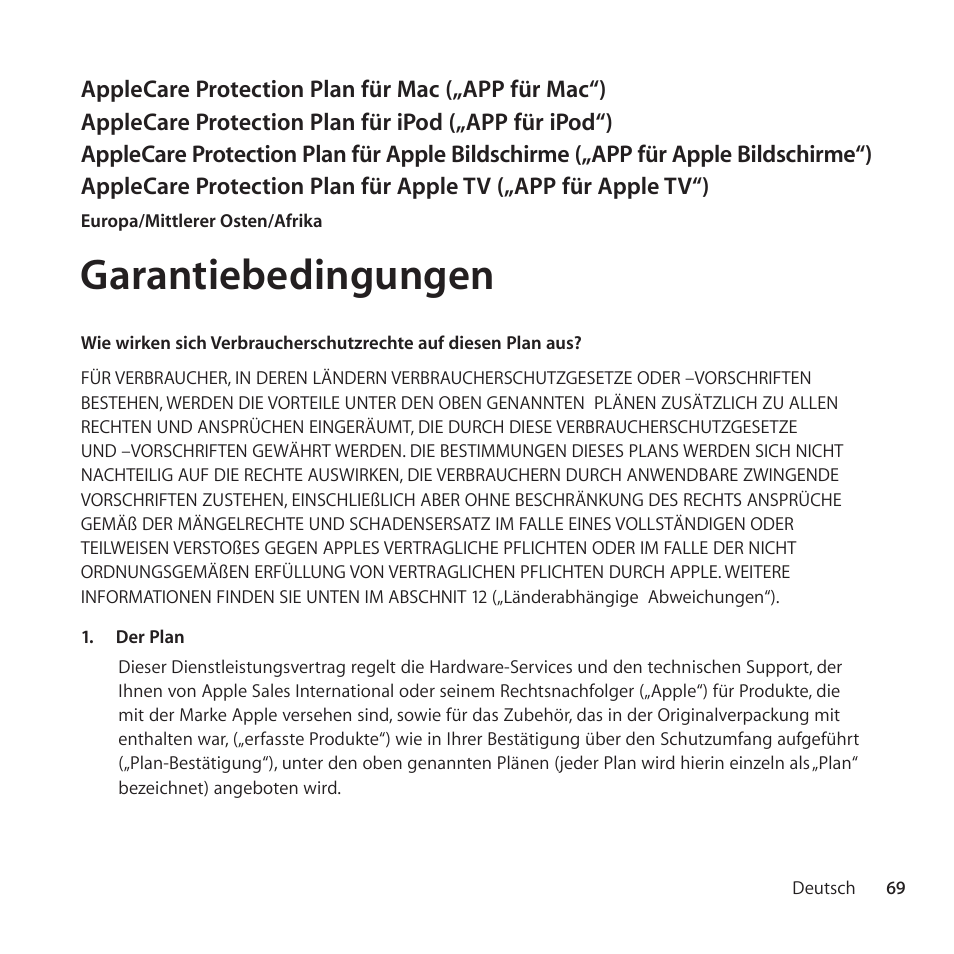 Garantiebedingungen | Apple AppleCare Protection Plan for iPod User Manual | Page 69 / 112