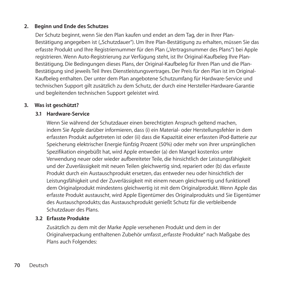 Apple AppleCare Protection Plan for iPod User Manual | Page 70 / 112