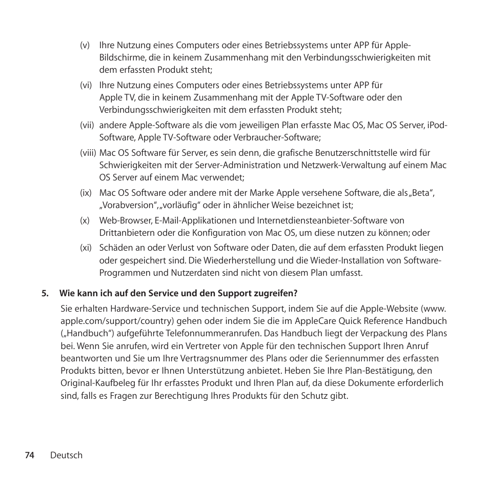 Apple AppleCare Protection Plan for iPod User Manual | Page 74 / 112