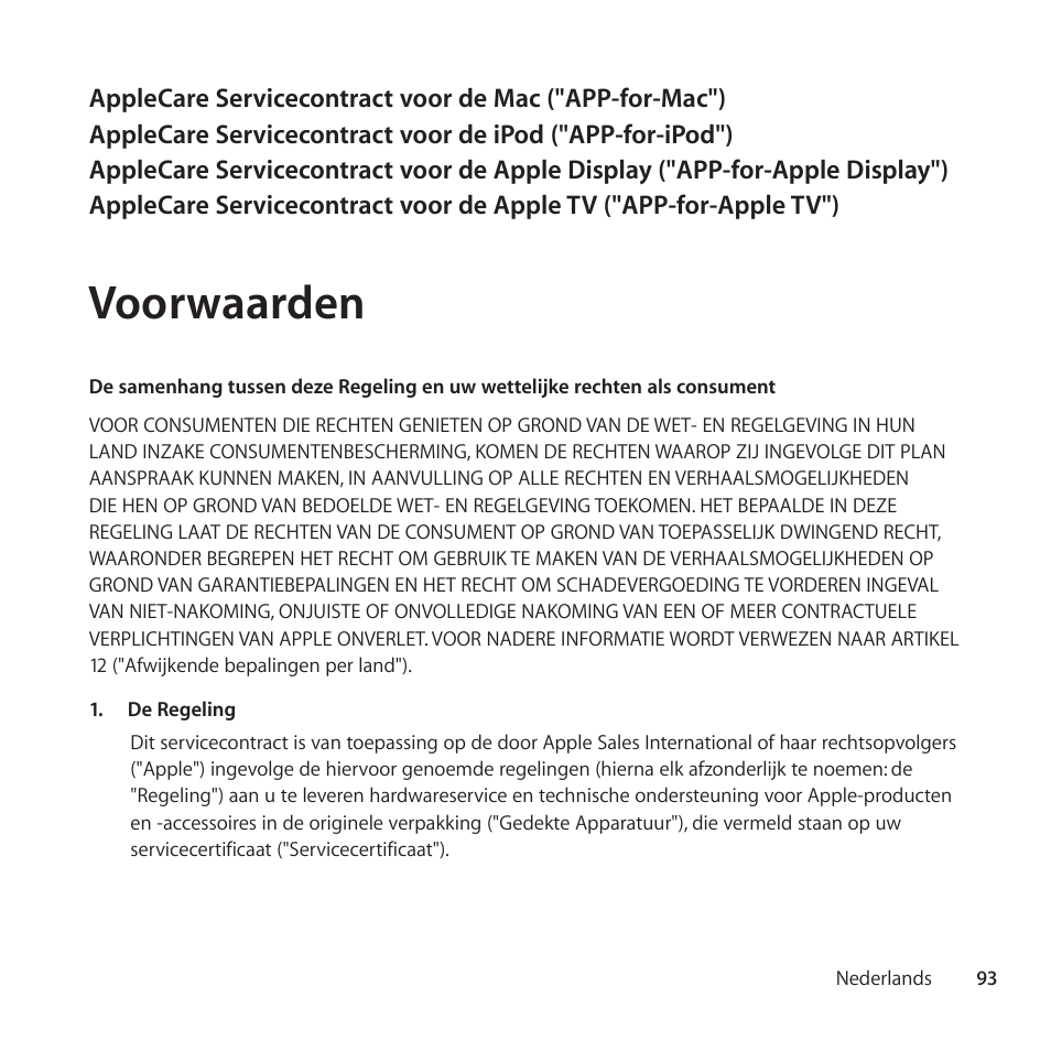 Voorwaarden | Apple AppleCare Protection Plan for iPod User Manual | Page 93 / 112