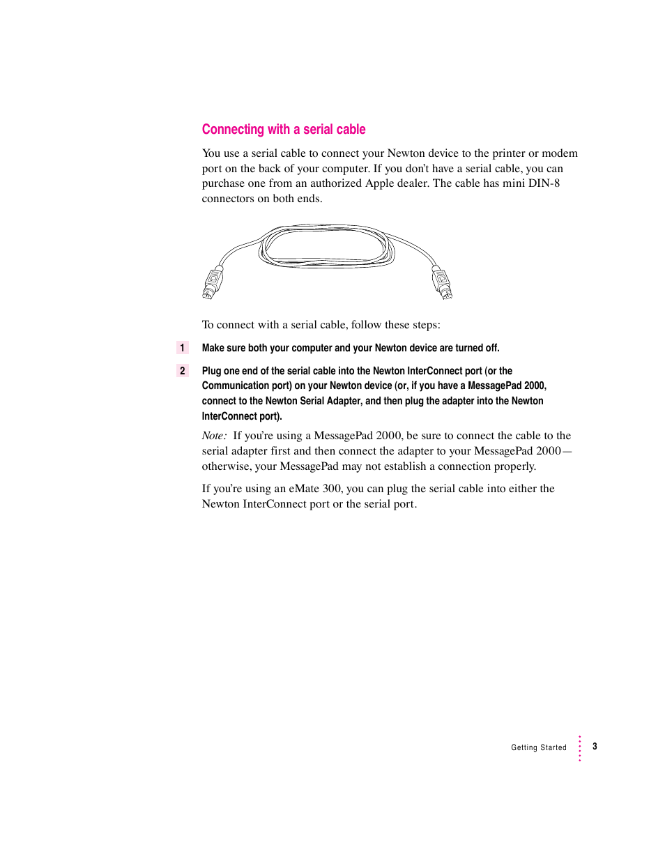 Connecting with a serial cable | Apple Newton Connection Utilities (for Macintosh) User Manual | Page 3 / 117