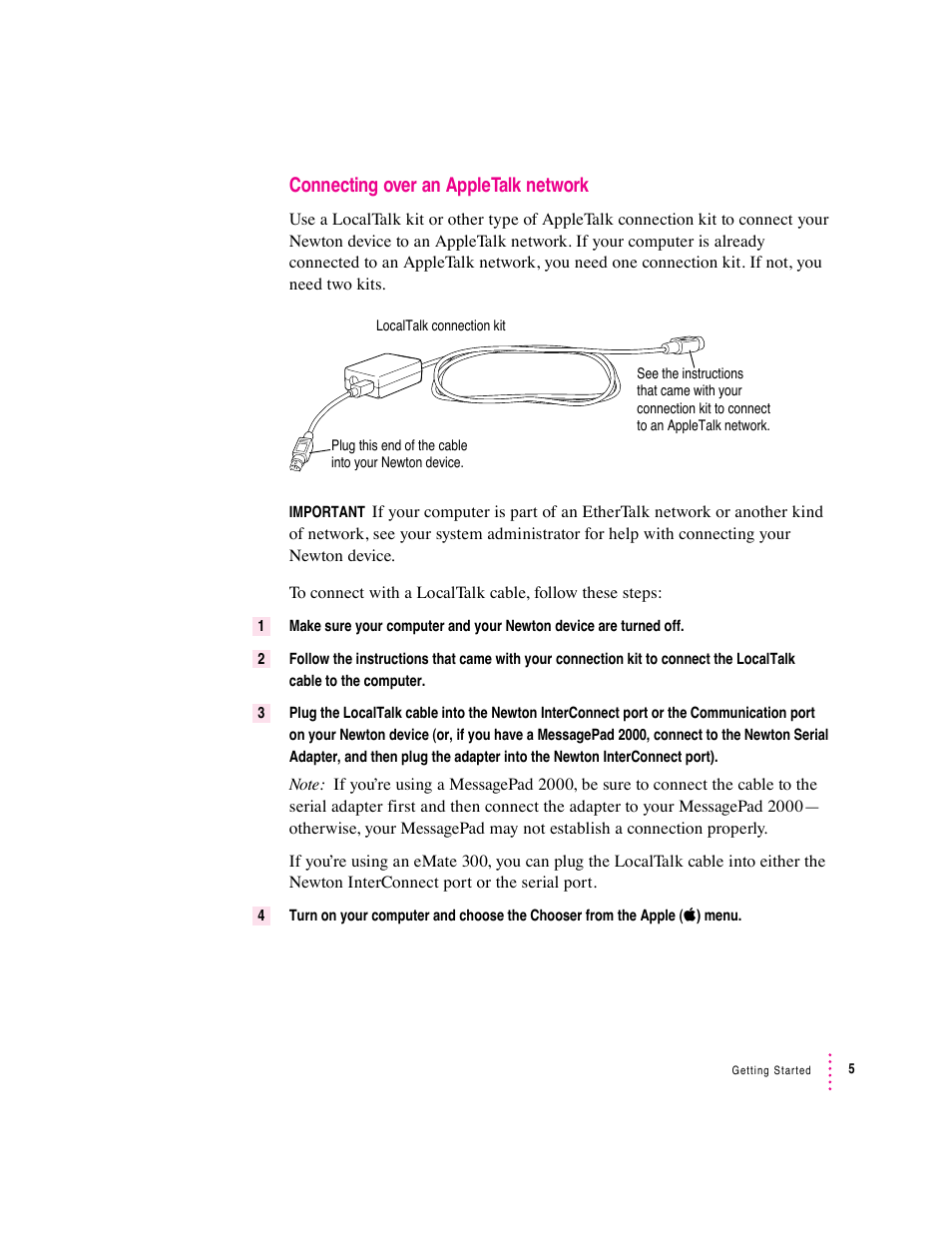 Connecting over an appletalk network | Apple Newton Connection Utilities (for Macintosh) User Manual | Page 5 / 117