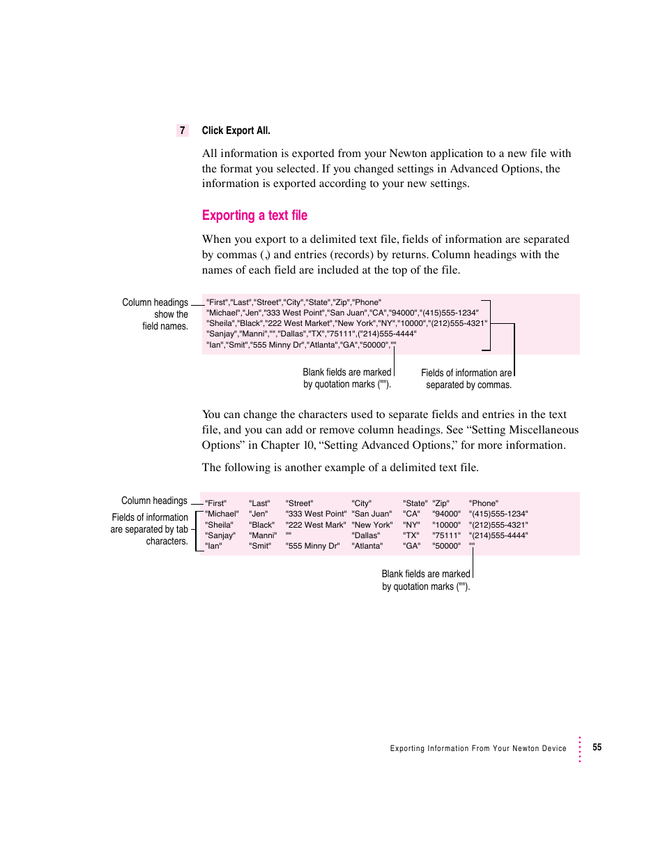 Exporting a text file | Apple Newton Connection Utilities (for Macintosh) User Manual | Page 55 / 117