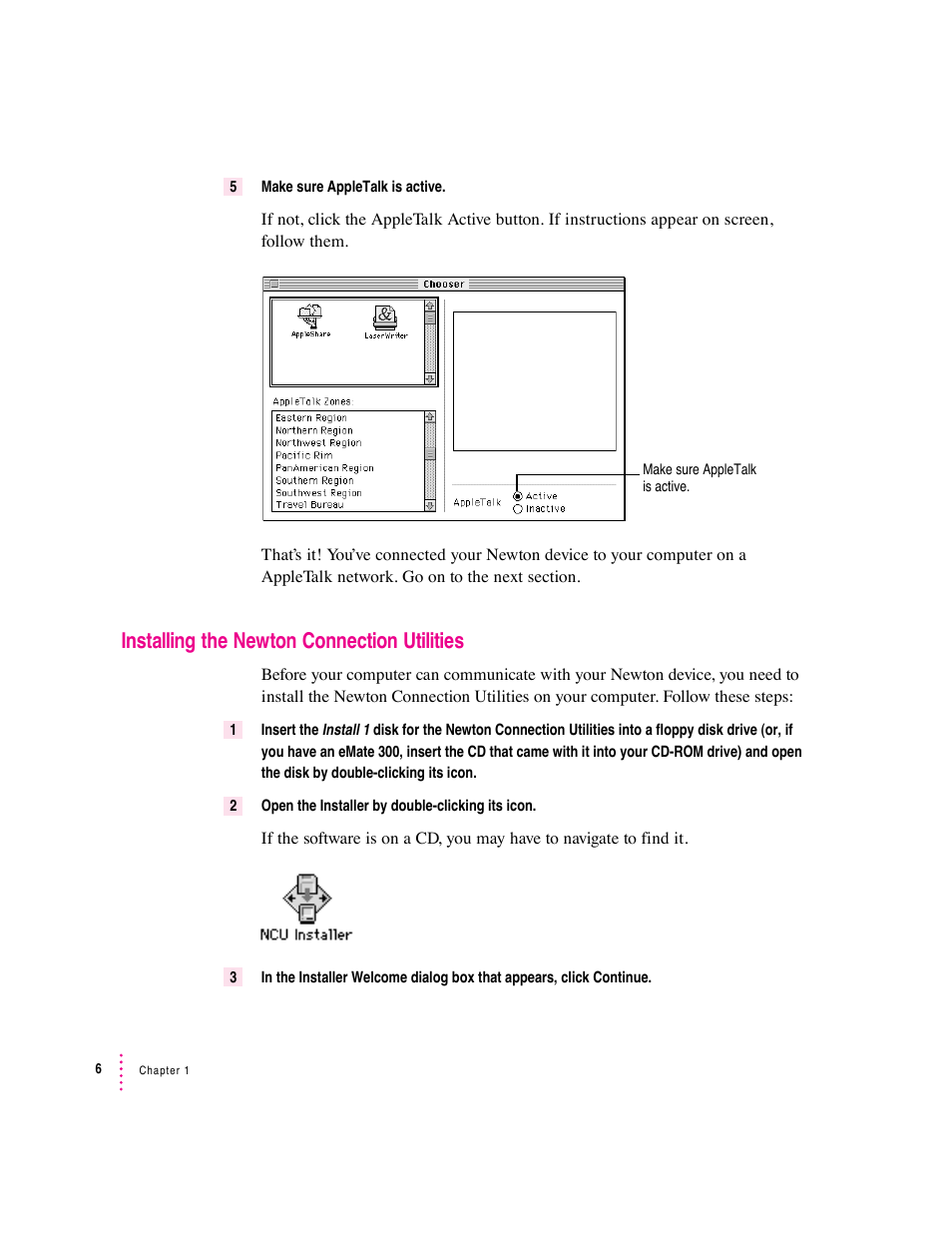 Installing the newton connection utilities | Apple Newton Connection Utilities (for Macintosh) User Manual | Page 6 / 117
