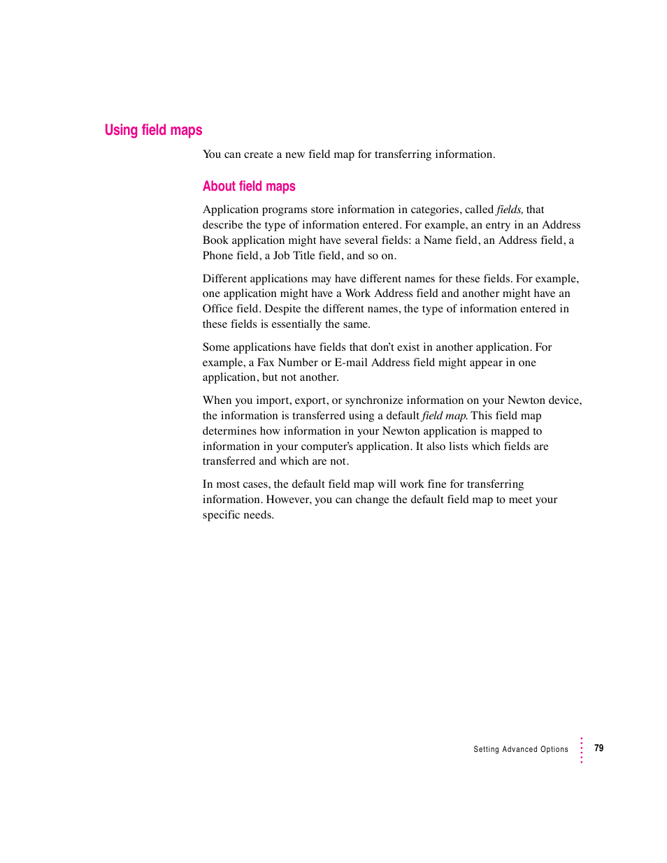 Using field maps | Apple Newton Connection Utilities (for Macintosh) User Manual | Page 79 / 117