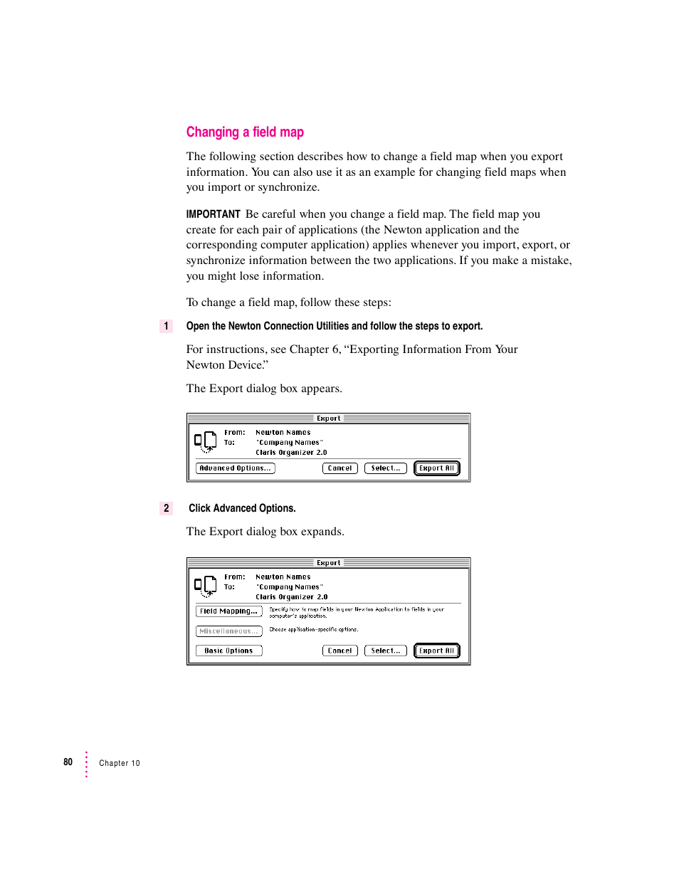 Changing a field map | Apple Newton Connection Utilities (for Macintosh) User Manual | Page 80 / 117