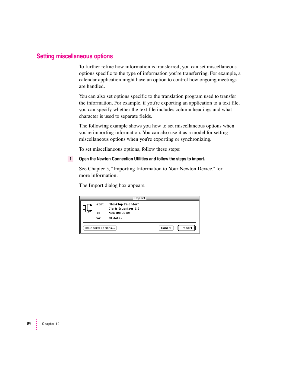 Setting miscellaneous options | Apple Newton Connection Utilities (for Macintosh) User Manual | Page 84 / 117