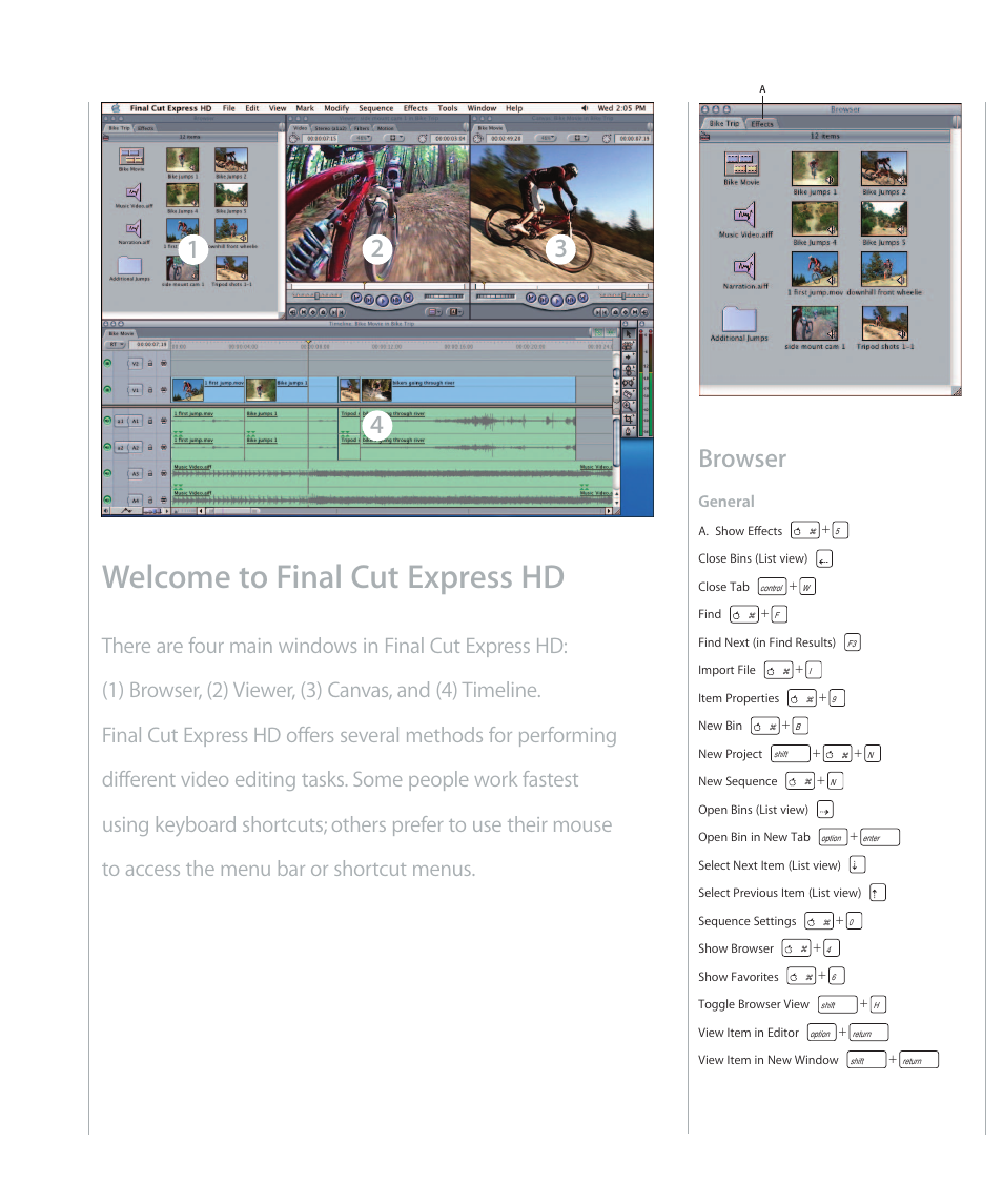 Welcome to final cut express hd, Browser | Apple Final Cut Express HD Quick Reference User Manual | Page 2 / 6