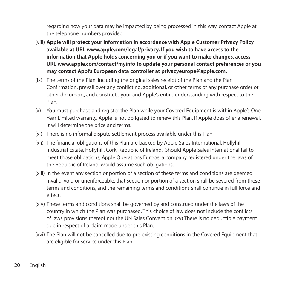 Apple AppleCare Protection Plan for iPod User Manual | Page 20 / 104