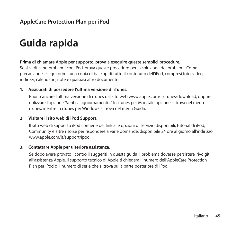 Guida rapida | Apple AppleCare Protection Plan for iPod User Manual | Page 45 / 104