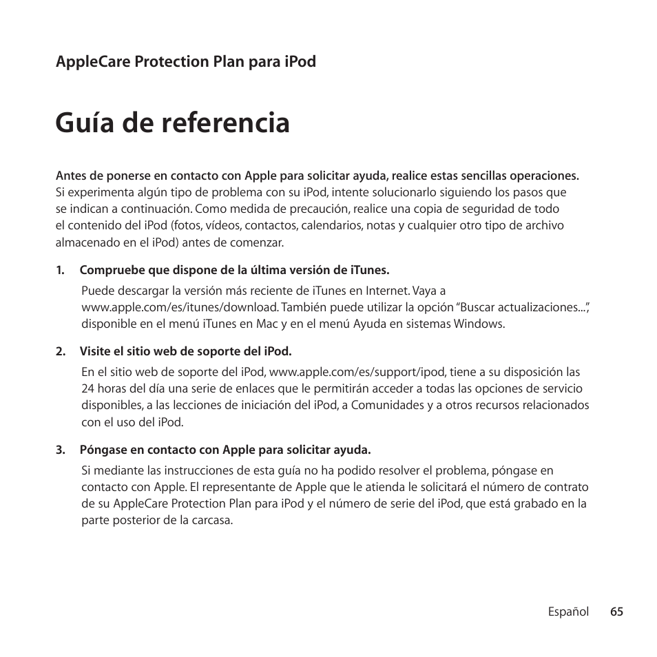 Guía de referencia | Apple AppleCare Protection Plan for iPod User Manual | Page 65 / 104