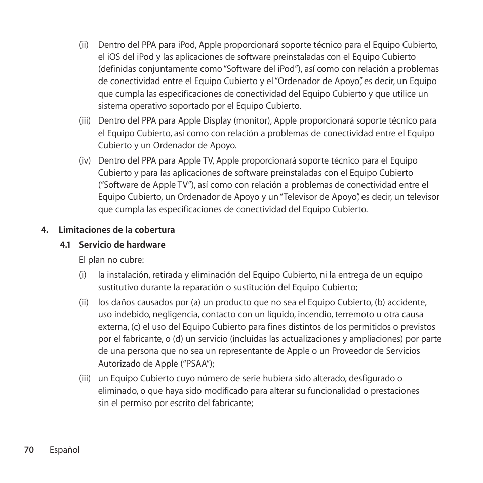 Apple AppleCare Protection Plan for iPod User Manual | Page 70 / 104