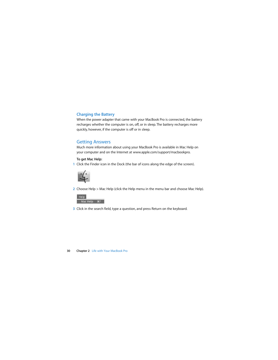 Getting answers | Apple MacBook Pro (Mid 2007, 2.4/2.2 GHz) User Manual | Page 30 / 80