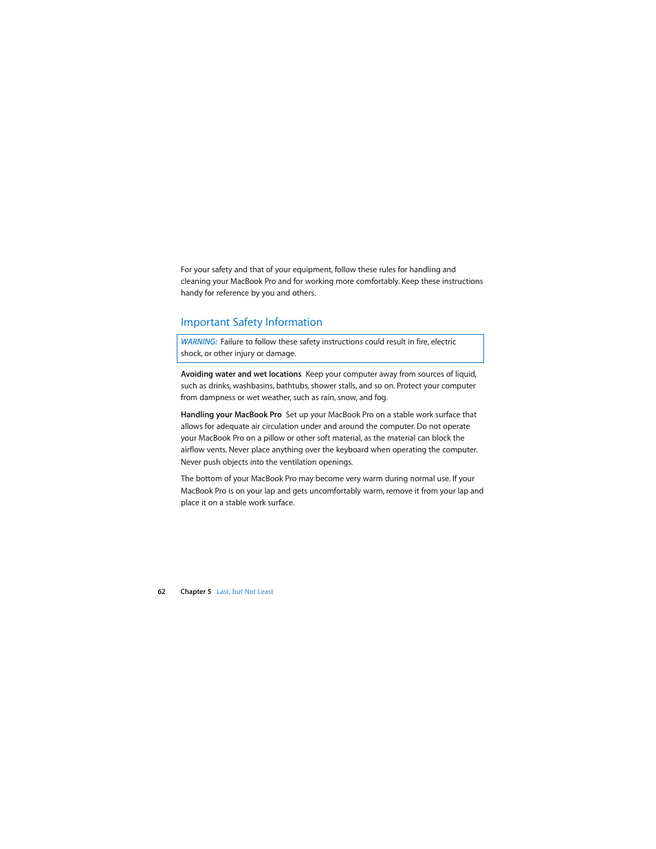 Important safety information | Apple MacBook Pro (Mid 2007, 2.4/2.2 GHz) User Manual | Page 62 / 80