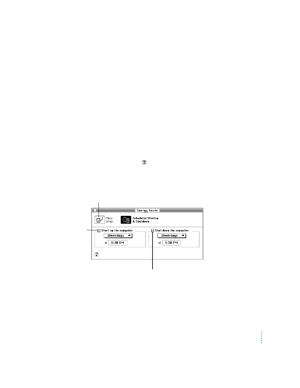 Accessing a sleeping computer over a network, Scheduling automatic startup and shutdown | Apple Power Macintosh 5400 series User Manual | Page 35 / 185