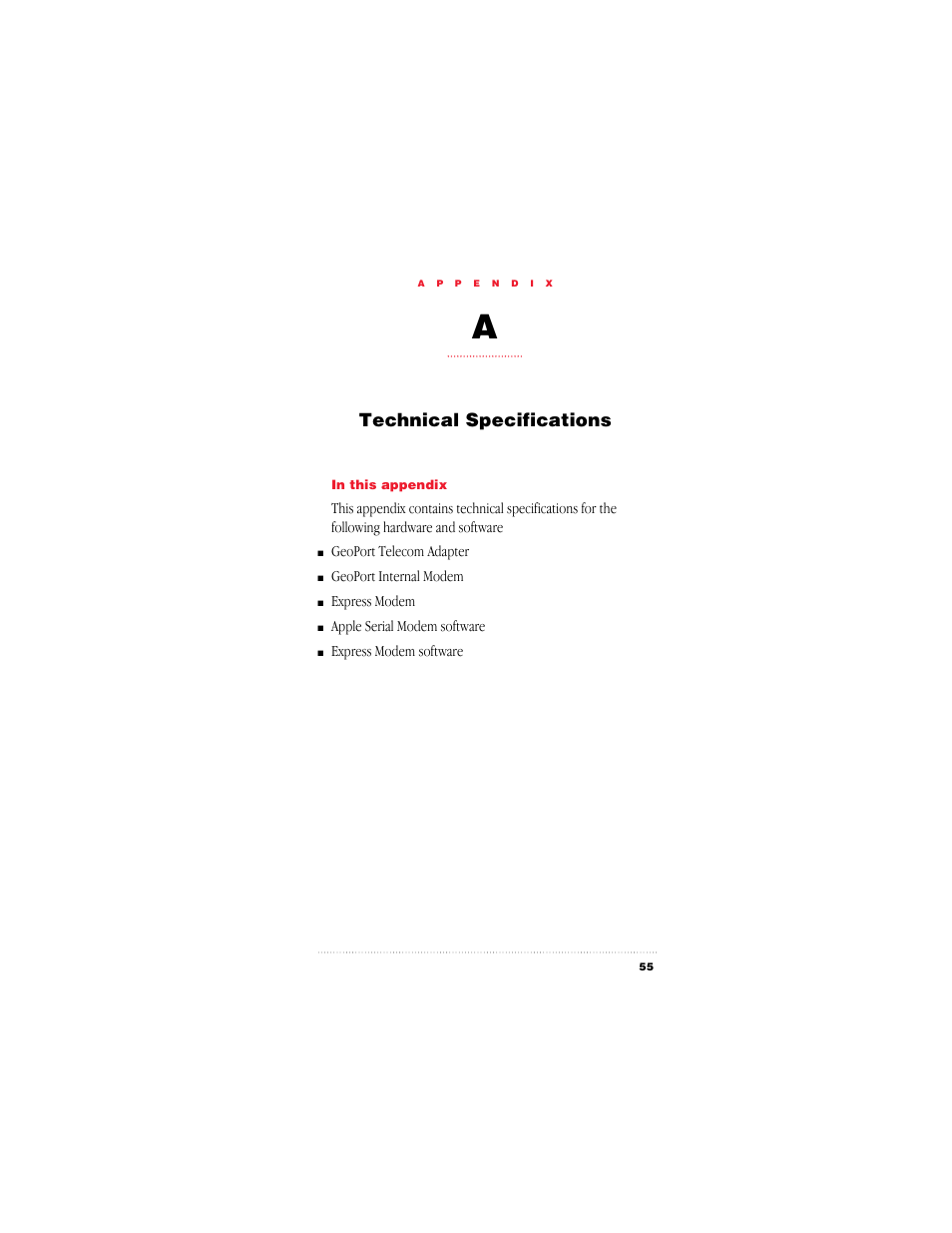 Technical specifications | Apple GeoPort Telecom Adapter Kit User Manual | Page 55 / 112