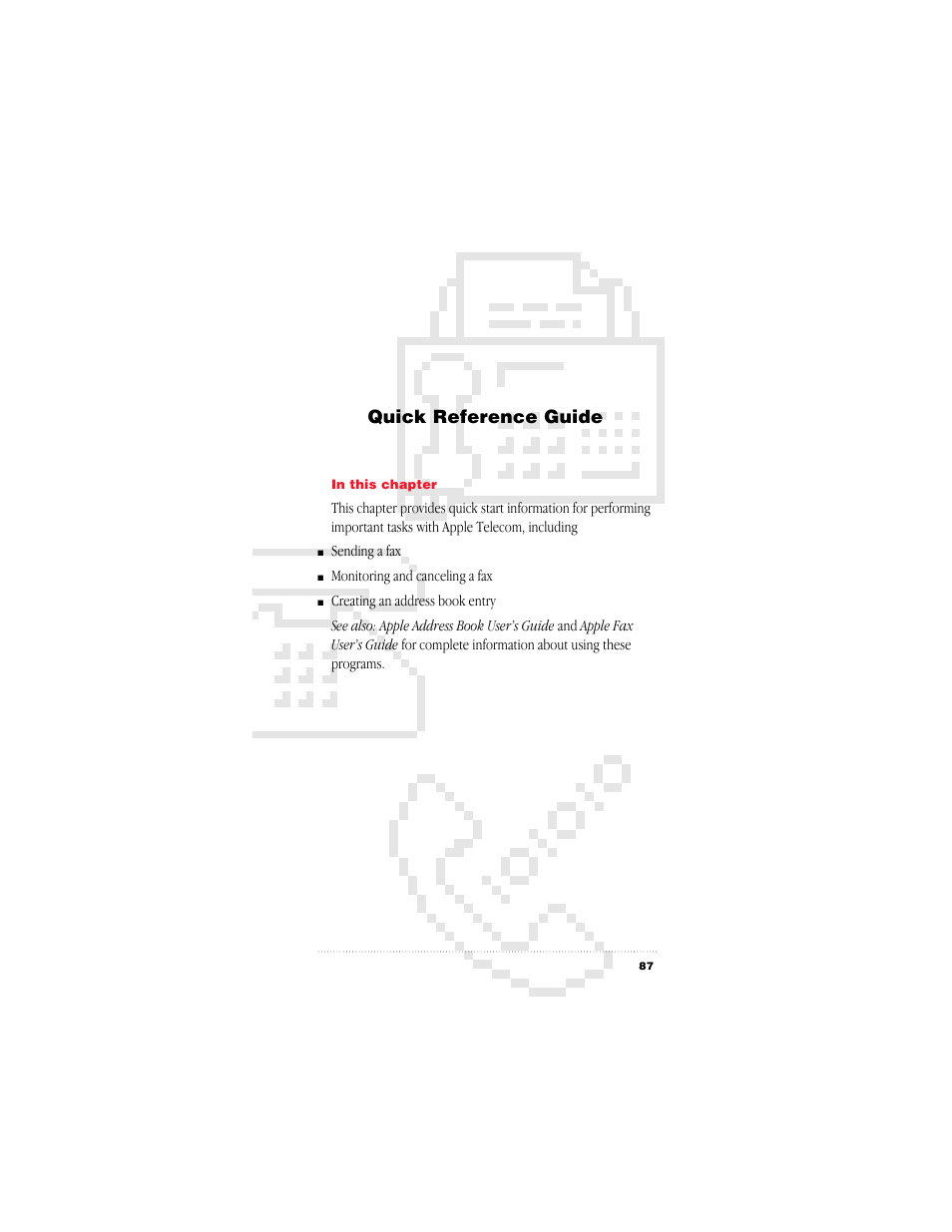 Quick reference guide | Apple GeoPort Telecom Adapter Kit User Manual | Page 87 / 112