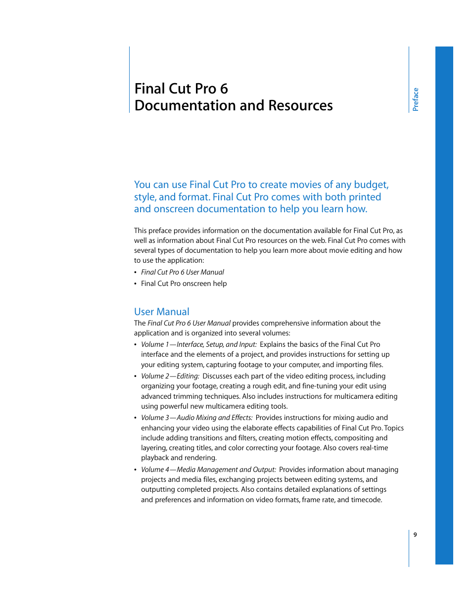 Finalcutpro6 documentationandresources, User manual, Preface | Final cut pro 6 documentation and resources | Apple Final Cut Pro 6 User Manual | Page 10 / 2033