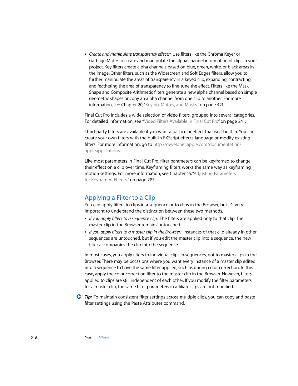 Applying a filter to a clip, P. 218) | Apple Final Cut Pro 6 User Manual | Page 1003 / 2033