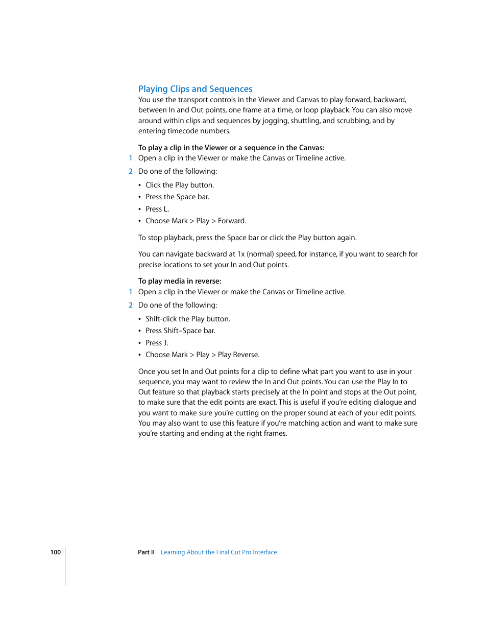 Playing clips and sequences | Apple Final Cut Pro 6 User Manual | Page 101 / 2033