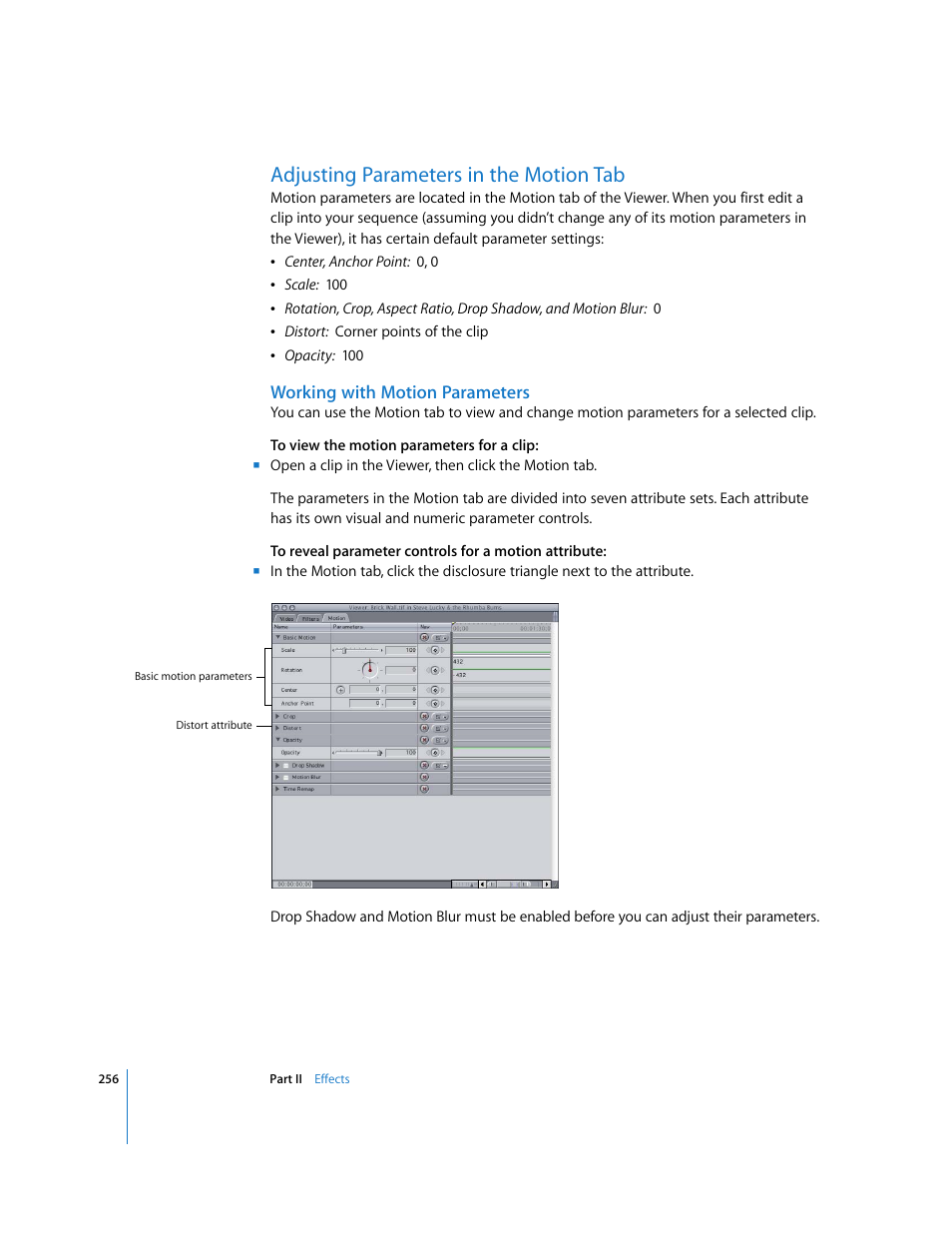 Adjusting parameters in the motion tab, Working with motion parameters | Apple Final Cut Pro 6 User Manual | Page 1041 / 2033