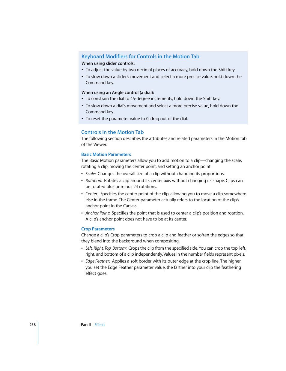 Keyboard modifiers for controls in the motion tab, Controls in the motion tab | Apple Final Cut Pro 6 User Manual | Page 1043 / 2033