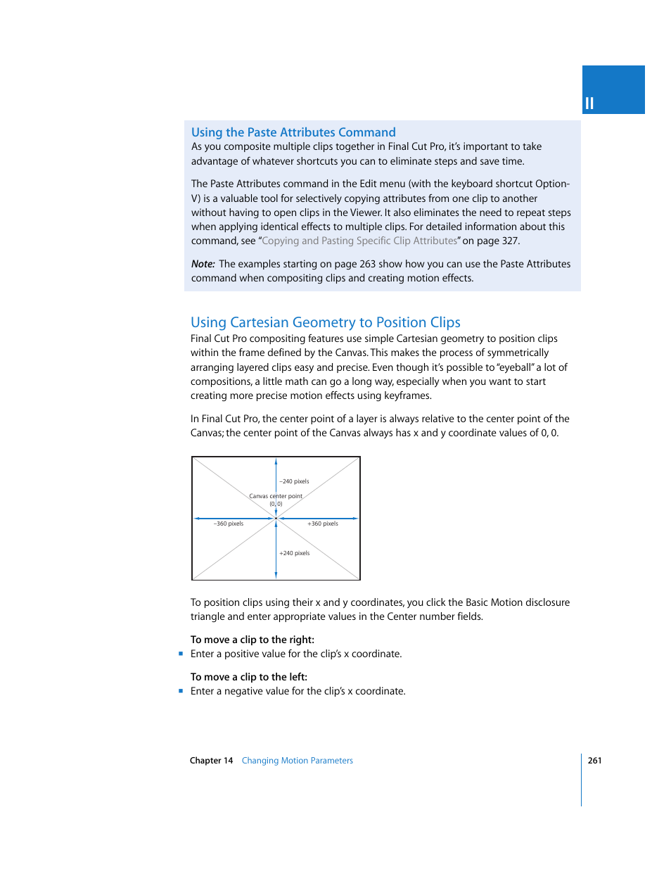 Using the paste attributes command, Using cartesian geometry to position clips, Using cartesian | Geometry to position clips | Apple Final Cut Pro 6 User Manual | Page 1046 / 2033