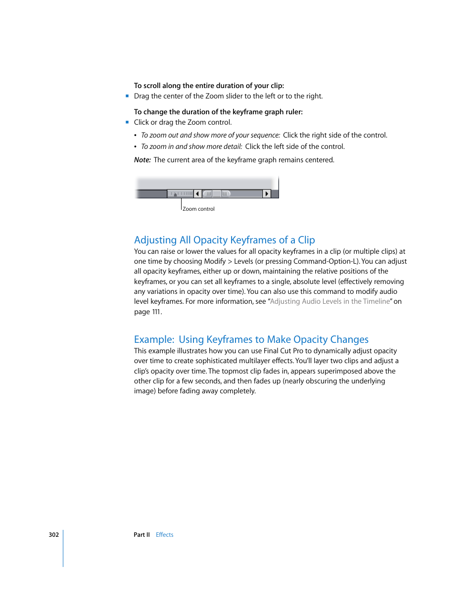 Adjusting all opacity keyframes of a clip, Example:using keyframes to make opacity changes, Example: using keyframes to make opacity changes | Apple Final Cut Pro 6 User Manual | Page 1087 / 2033