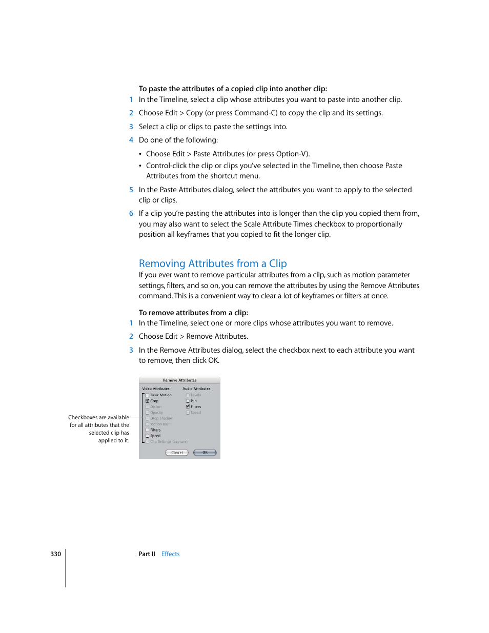 Removing attributes from a clip, Removing, Attributes from a clip | Apple Final Cut Pro 6 User Manual | Page 1115 / 2033