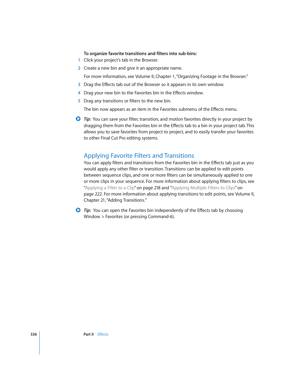 Applying favorite filters and transitions | Apple Final Cut Pro 6 User Manual | Page 1121 / 2033