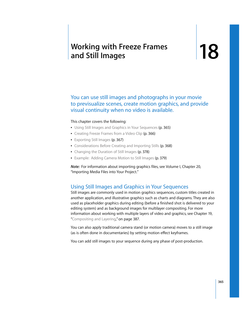 Working with freeze frames andstill images, Using still images and graphics in your sequences, Chapter 18 | Working with freeze frames and still images | Apple Final Cut Pro 6 User Manual | Page 1150 / 2033