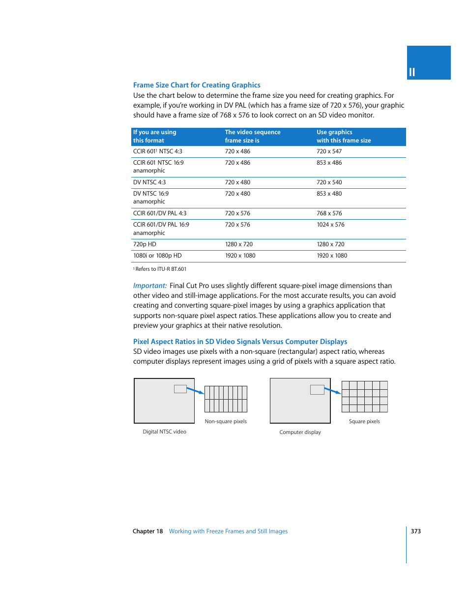 Frame size chart for, Creating graphics, Wn in | Apple Final Cut Pro 6 User Manual | Page 1158 / 2033