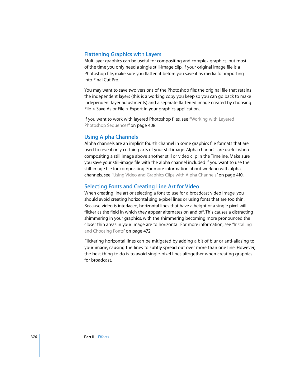 Flattening graphics with layers, Using alpha channels, Selecting fonts and creating line art for video | Apple Final Cut Pro 6 User Manual | Page 1161 / 2033