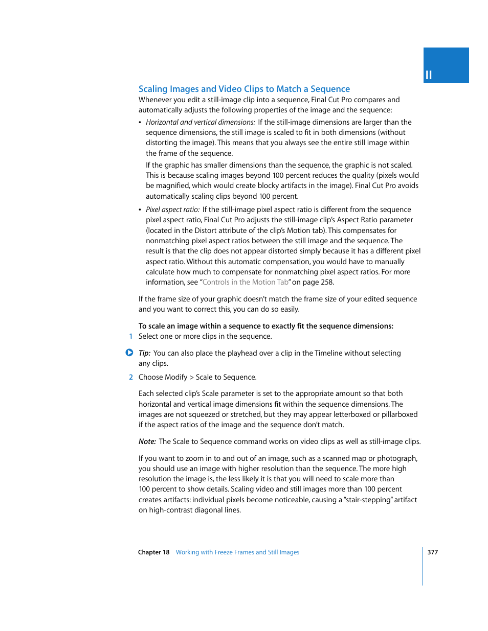 Scaling images and video clips to match a sequence | Apple Final Cut Pro 6 User Manual | Page 1162 / 2033