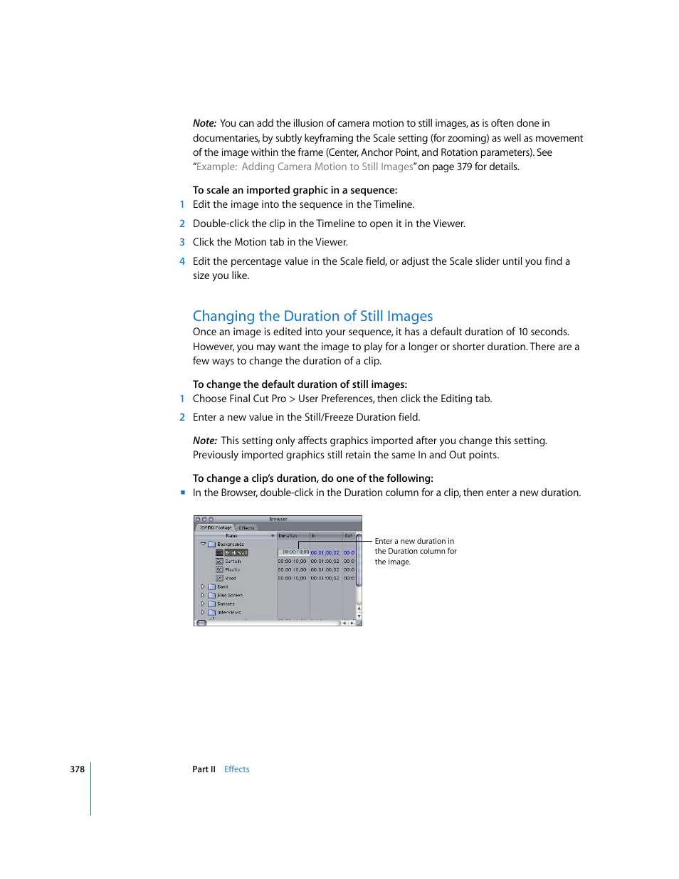 Changing the duration of still images, P. 378) | Apple Final Cut Pro 6 User Manual | Page 1163 / 2033