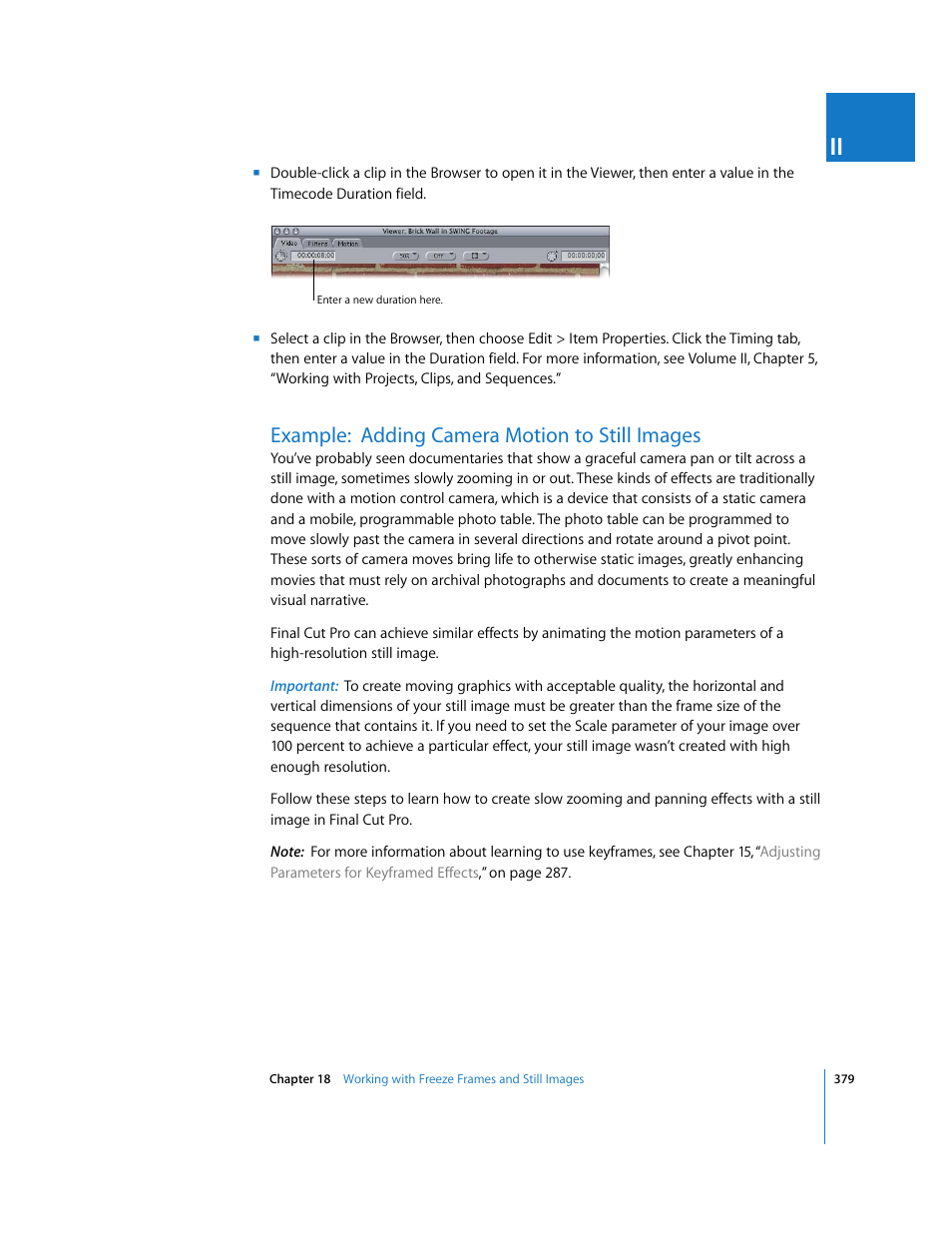 Example:adding camera motion to still images, Example: adding camera motion to still images, P. 379) | Apple Final Cut Pro 6 User Manual | Page 1164 / 2033
