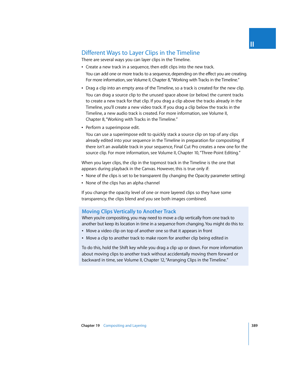Different ways to layer clips in the timeline, Moving clips vertically to another track | Apple Final Cut Pro 6 User Manual | Page 1174 / 2033