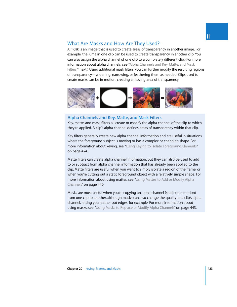 What are masks and how are they used, Alpha channels and key, matte, and mask filters | Apple Final Cut Pro 6 User Manual | Page 1208 / 2033