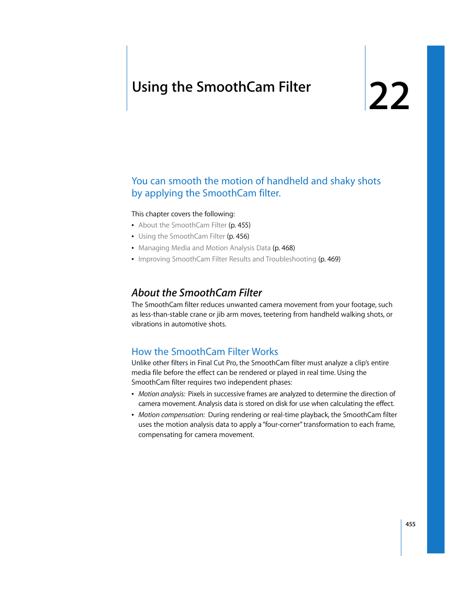 Using the smoothcam filter, About the smoothcam filter, How the smoothcam filter works | Chapter 22 | Apple Final Cut Pro 6 User Manual | Page 1240 / 2033