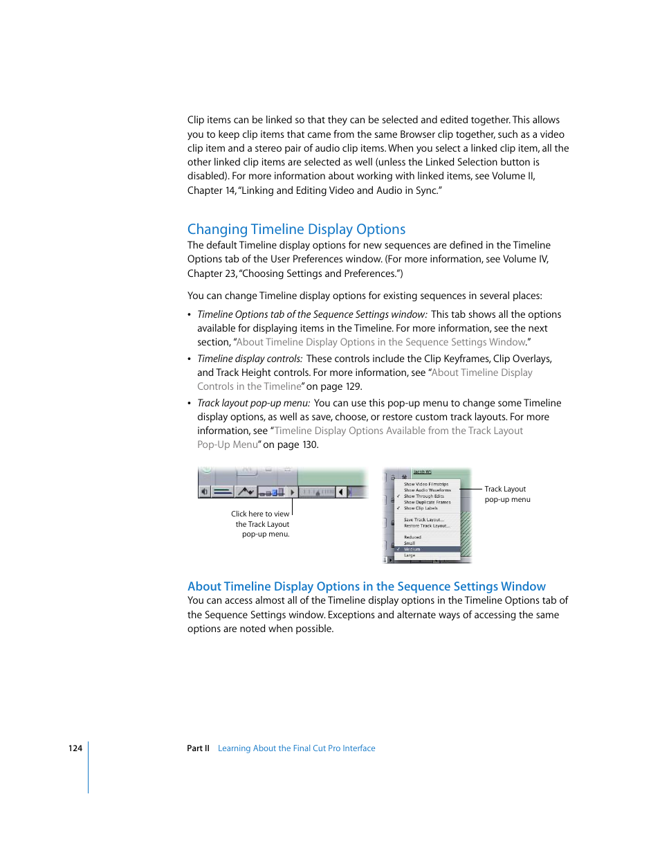 Changing timeline display options, P. 124), Changing timeline display | Options | Apple Final Cut Pro 6 User Manual | Page 125 / 2033