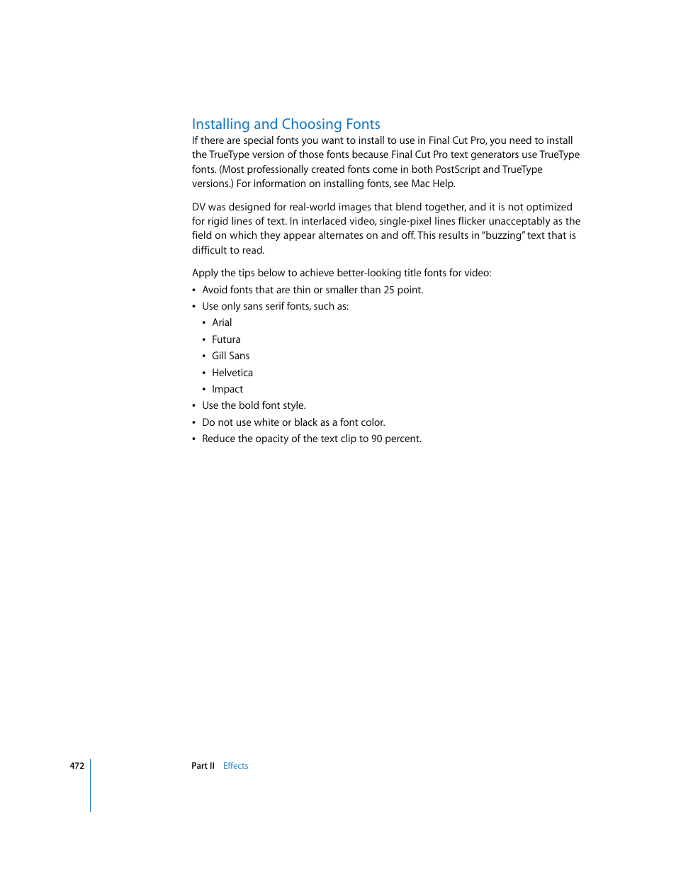 Installing and choosing fonts, Installing, And choosing fonts | P. 472) | Apple Final Cut Pro 6 User Manual | Page 1257 / 2033