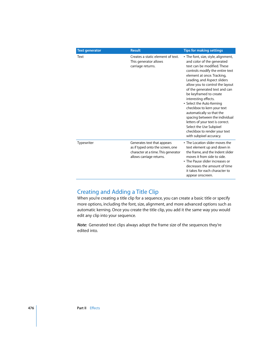 Creating and adding a title clip, P. 476) | Apple Final Cut Pro 6 User Manual | Page 1261 / 2033