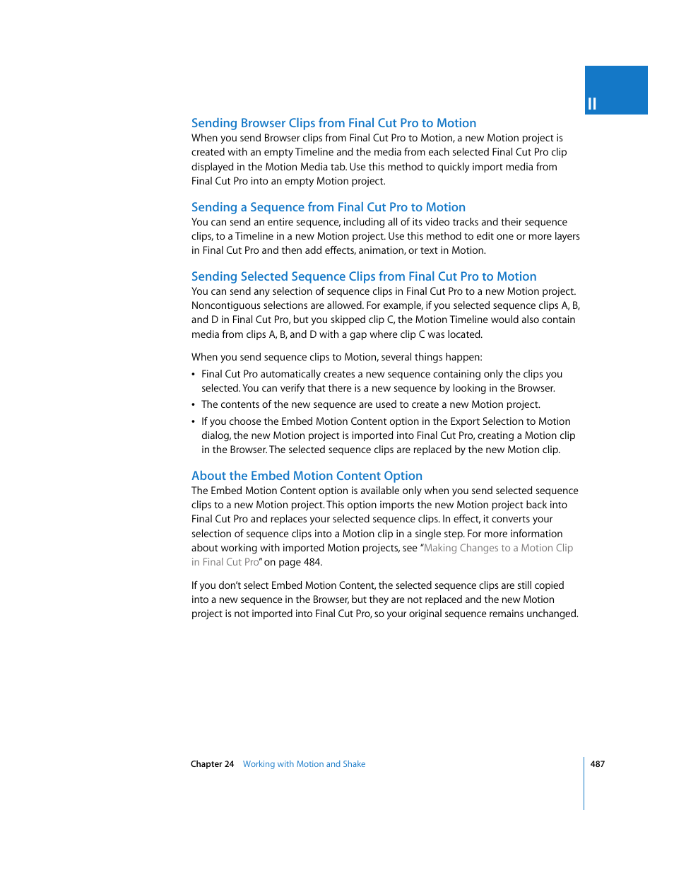Sending browser clips from finalcutpro to motion, Sending a sequence from finalcutpro to motion, About the embed motion content option | Apple Final Cut Pro 6 User Manual | Page 1272 / 2033