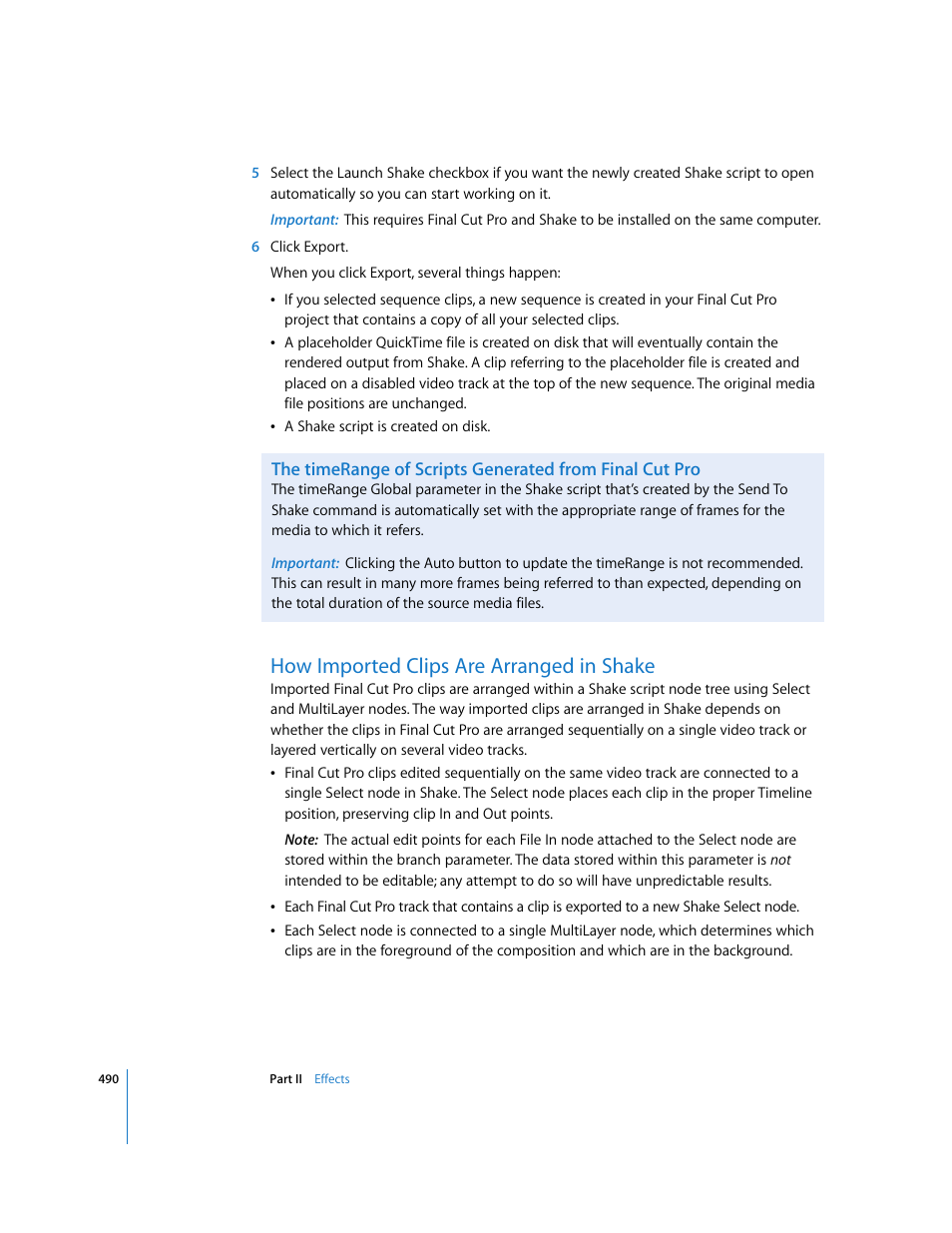 How imported clips are arranged in shake | Apple Final Cut Pro 6 User Manual | Page 1275 / 2033