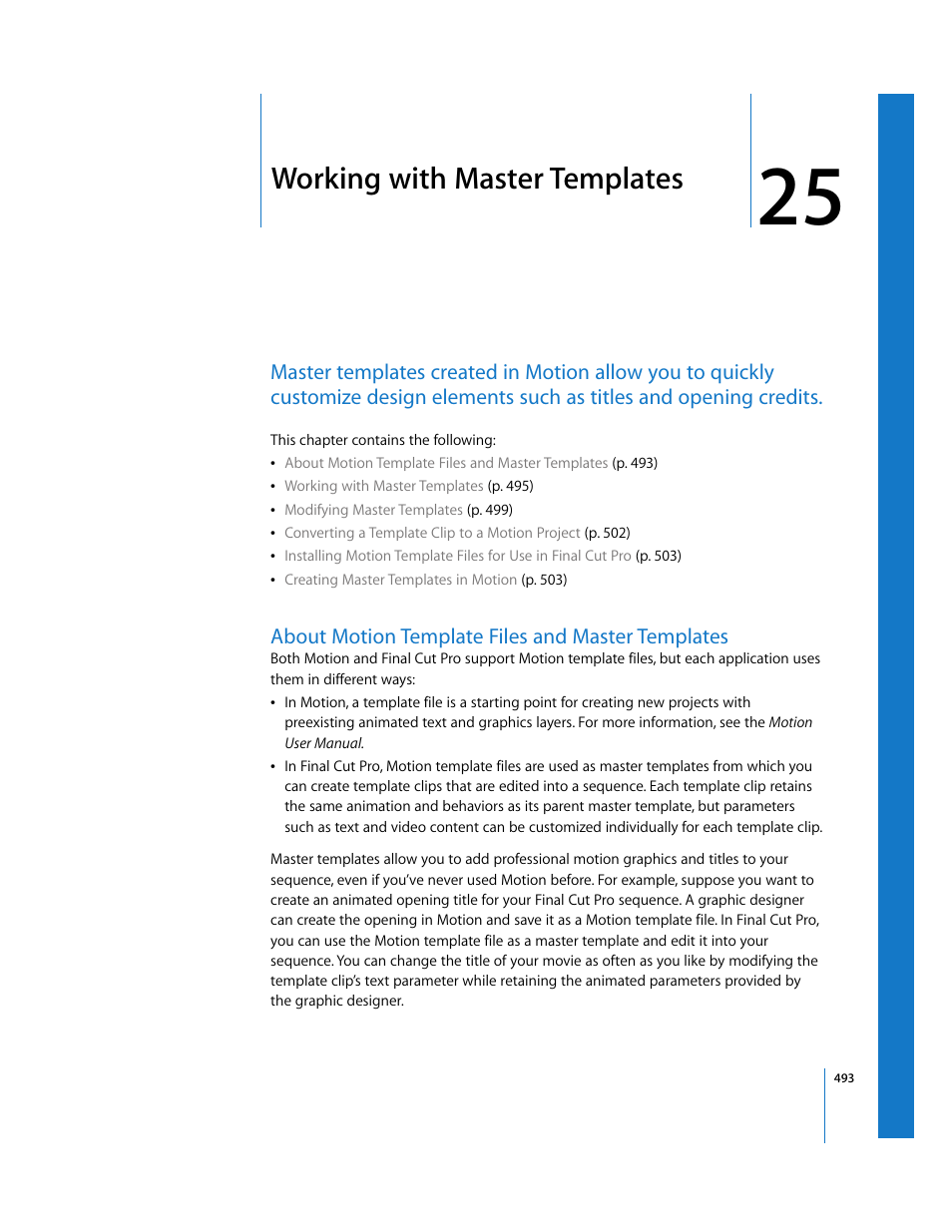 Working with master templates, About motion template files and master templates, Chapter 25 | Apple Final Cut Pro 6 User Manual | Page 1278 / 2033