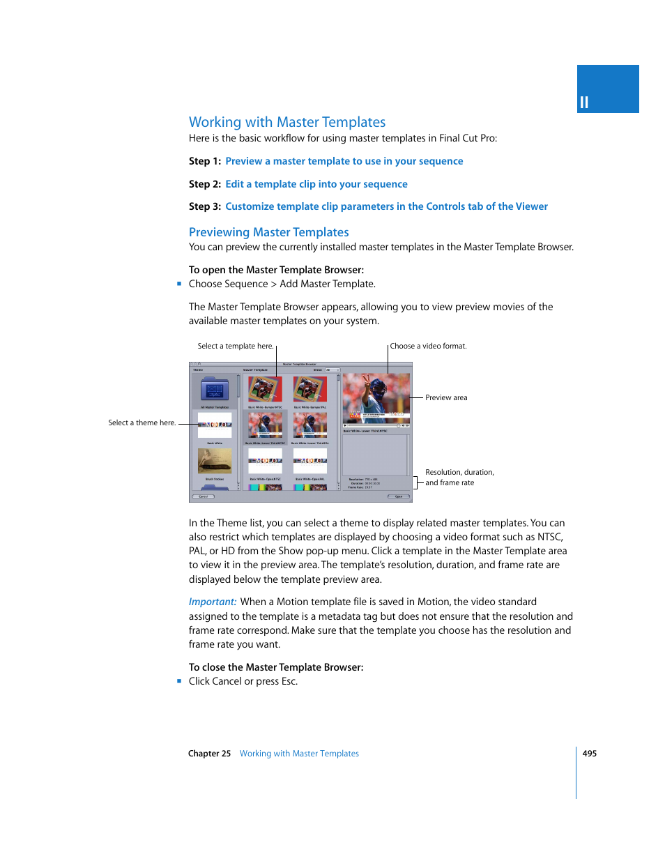 Working with master templates, Previewing master templates, P. 495) | Apple Final Cut Pro 6 User Manual | Page 1280 / 2033