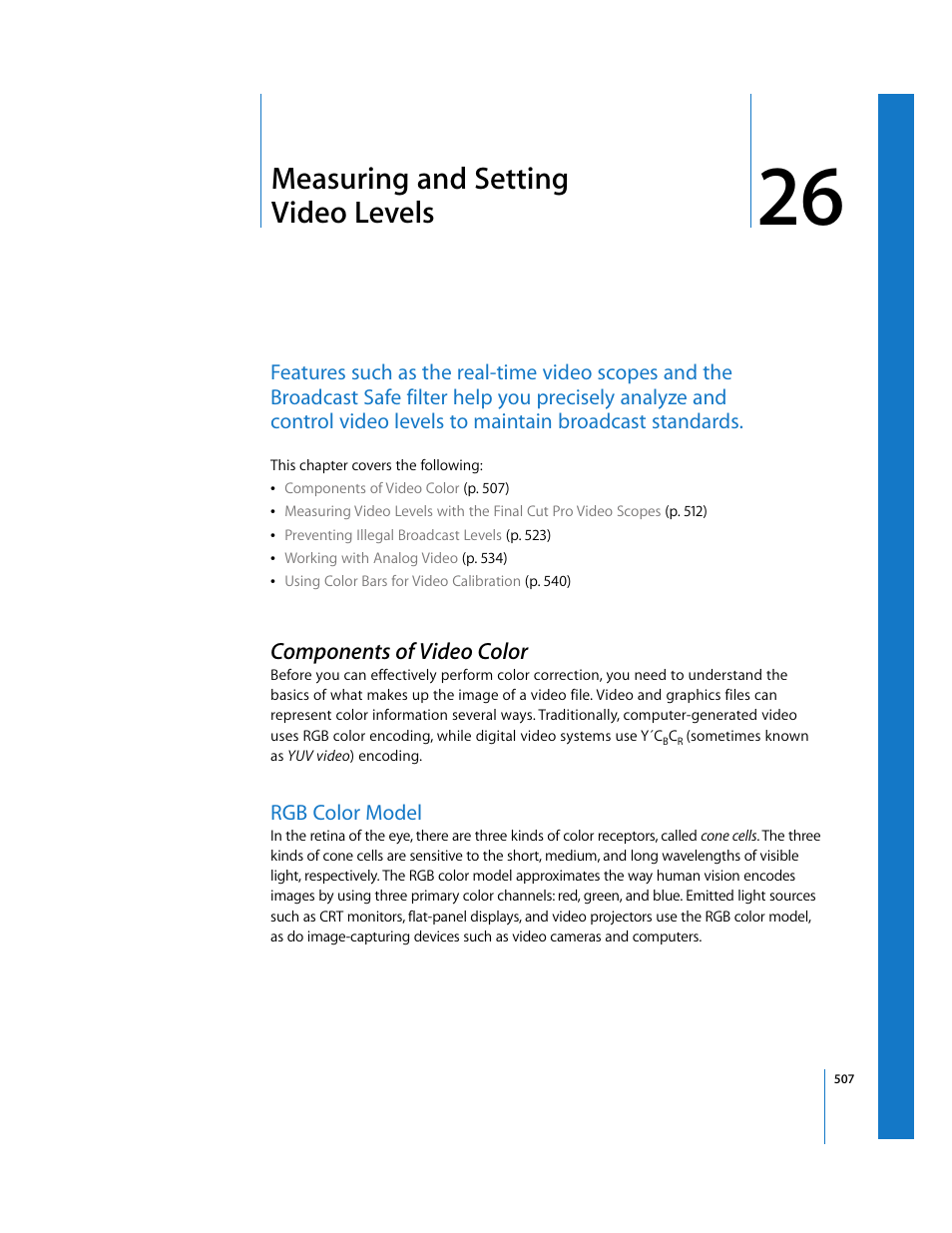 Measuring and setting videolevels, Components of video color, Rgb color model | Chapter 26, Measuring and setting video levels | Apple Final Cut Pro 6 User Manual | Page 1292 / 2033