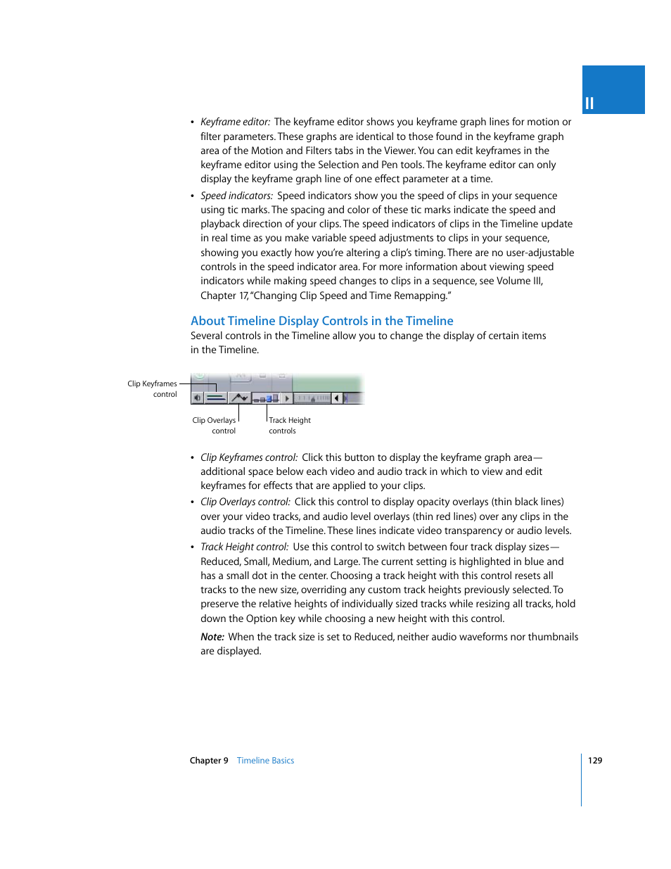 About timeline display controls in the timeline, About timeline display, Controls in the timeline | Apple Final Cut Pro 6 User Manual | Page 130 / 2033